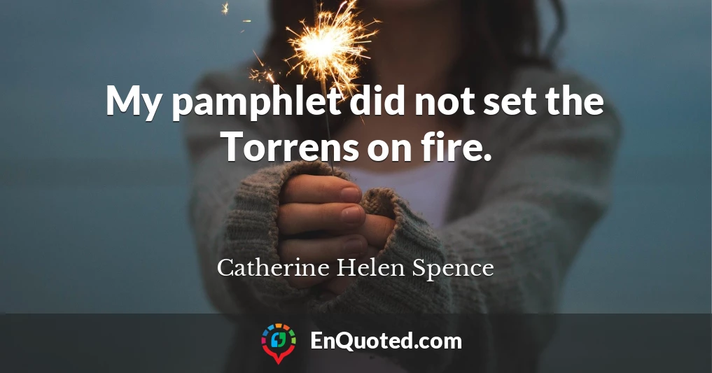 My pamphlet did not set the Torrens on fire.