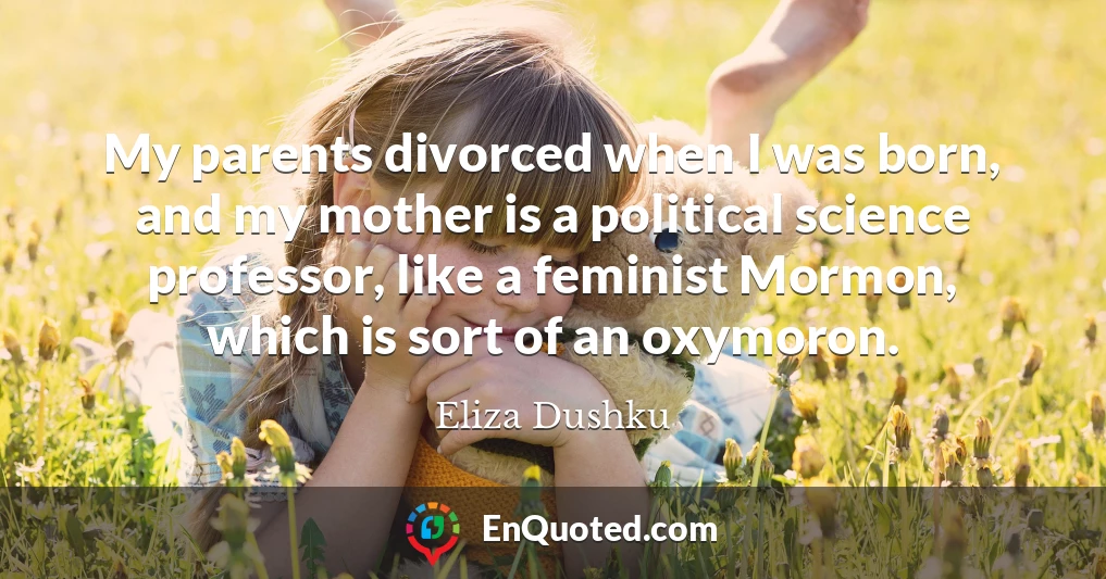 My parents divorced when I was born, and my mother is a political science professor, like a feminist Mormon, which is sort of an oxymoron.