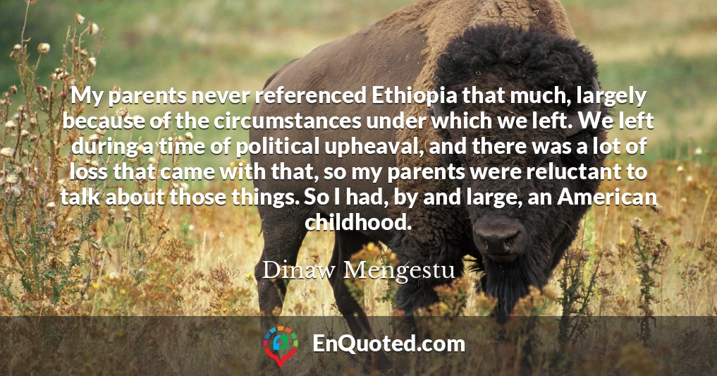 My parents never referenced Ethiopia that much, largely because of the circumstances under which we left. We left during a time of political upheaval, and there was a lot of loss that came with that, so my parents were reluctant to talk about those things. So I had, by and large, an American childhood.