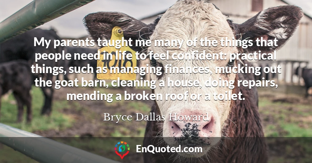 My parents taught me many of the things that people need in life to feel confident: practical things, such as managing finances, mucking out the goat barn, cleaning a house, doing repairs, mending a broken roof or a toilet.