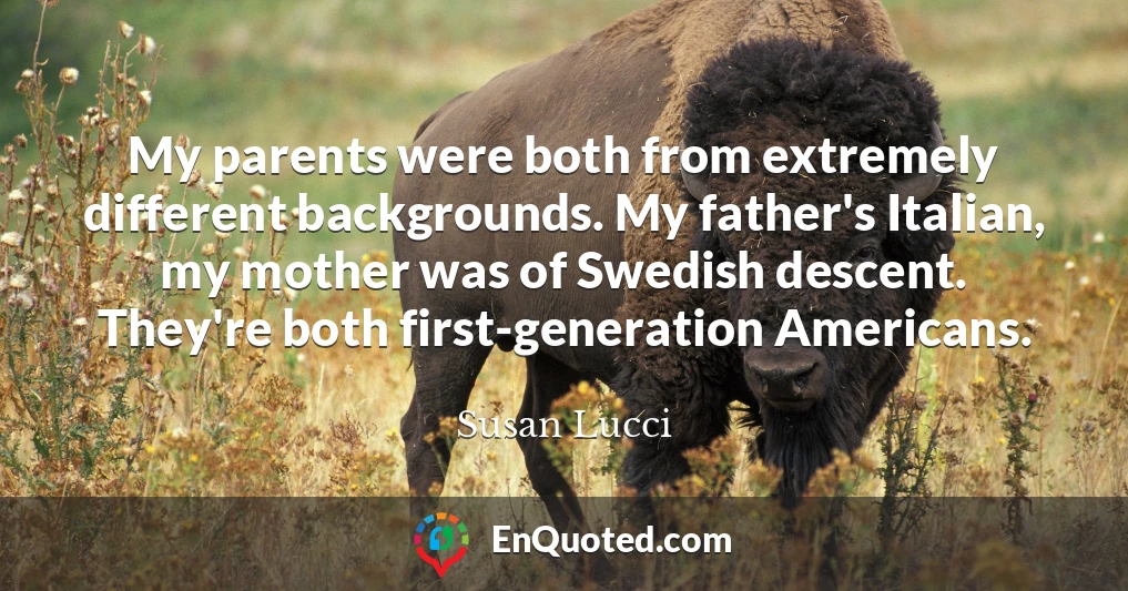 My parents were both from extremely different backgrounds. My father's Italian, my mother was of Swedish descent. They're both first-generation Americans.