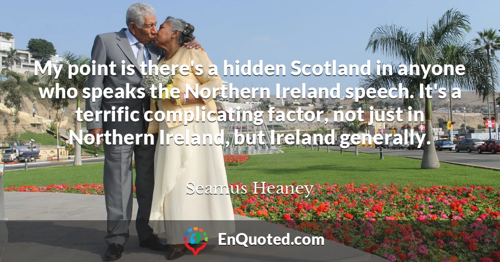 My point is there's a hidden Scotland in anyone who speaks the Northern Ireland speech. It's a terrific complicating factor, not just in Northern Ireland, but Ireland generally.