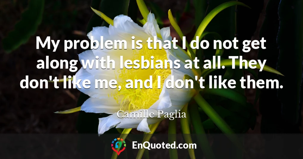 My problem is that I do not get along with lesbians at all. They don't like me, and I don't like them.