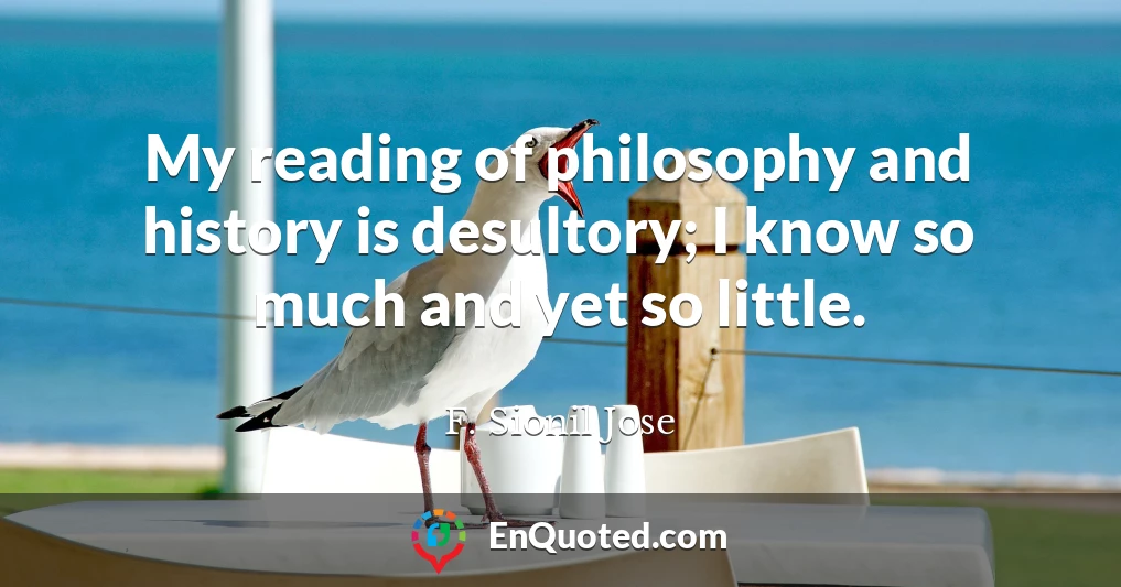 My reading of philosophy and history is desultory; I know so much and yet so little.