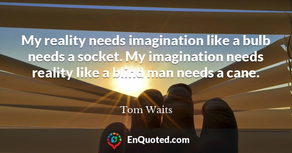 My reality needs imagination like a bulb needs a socket. My imagination needs reality like a blind man needs a cane.