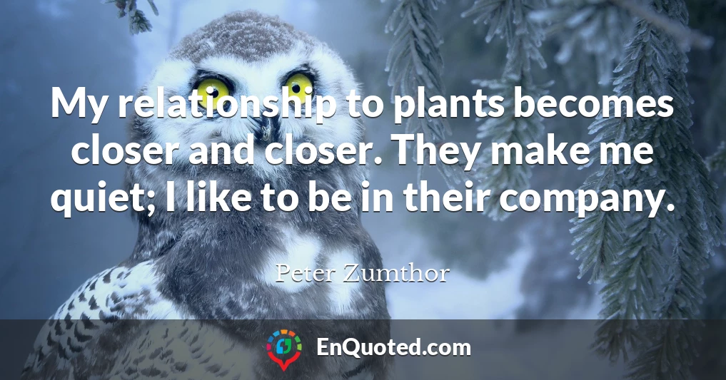 My relationship to plants becomes closer and closer. They make me quiet; I like to be in their company.