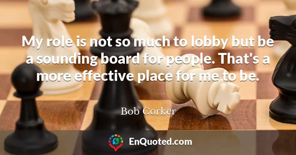 My role is not so much to lobby but be a sounding board for people. That's a more effective place for me to be.