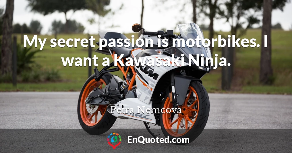 My secret passion is motorbikes. I want a Kawasaki Ninja.