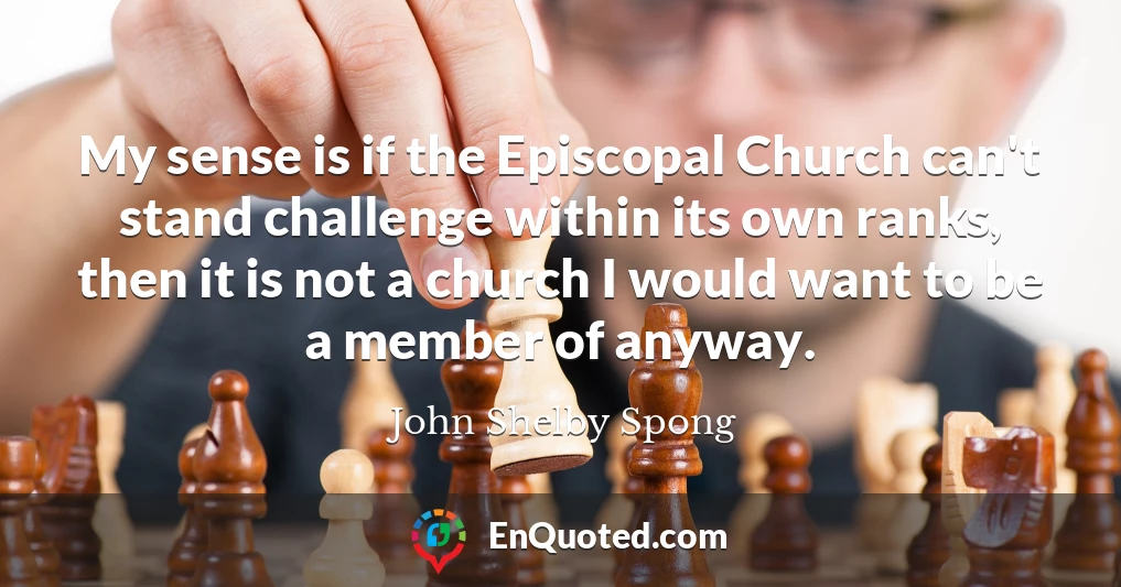 My sense is if the Episcopal Church can't stand challenge within its own ranks, then it is not a church I would want to be a member of anyway.