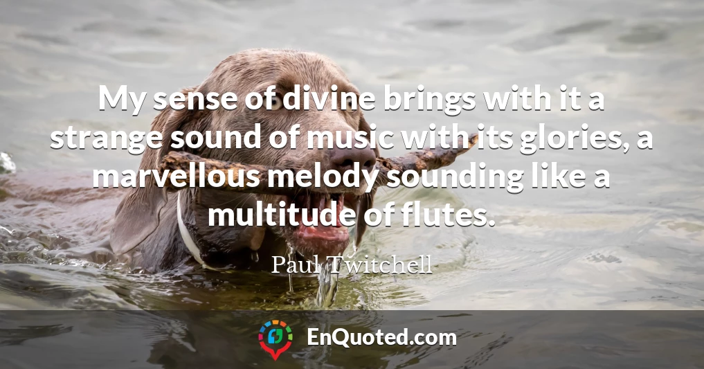 My sense of divine brings with it a strange sound of music with its glories, a marvellous melody sounding like a multitude of flutes.