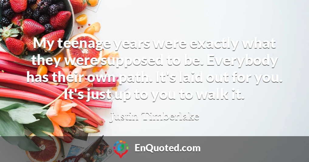 My teenage years were exactly what they were supposed to be. Everybody has their own path. It's laid out for you. It's just up to you to walk it.