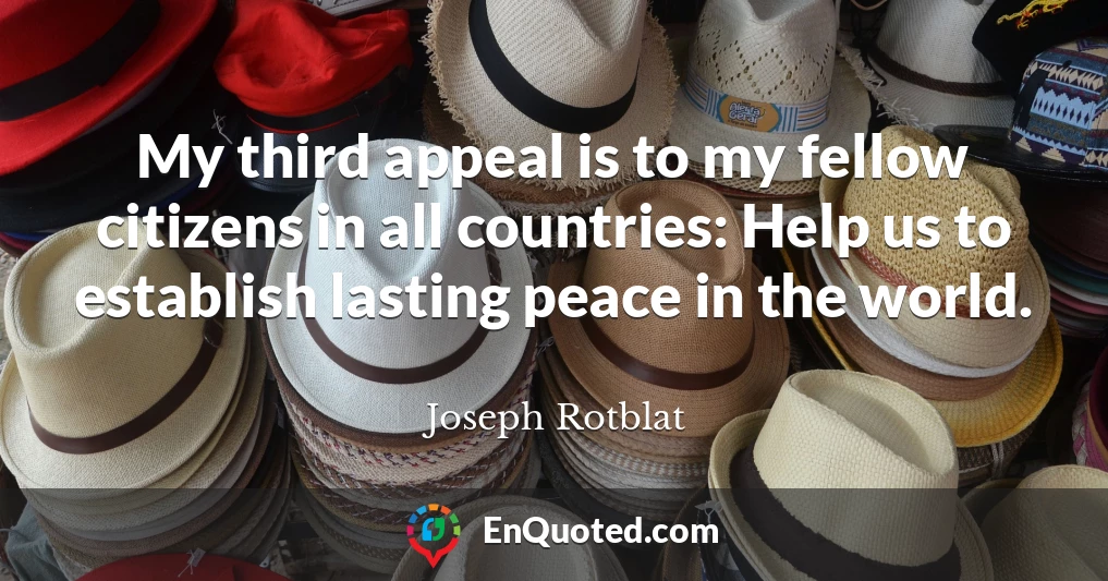 My third appeal is to my fellow citizens in all countries: Help us to establish lasting peace in the world.