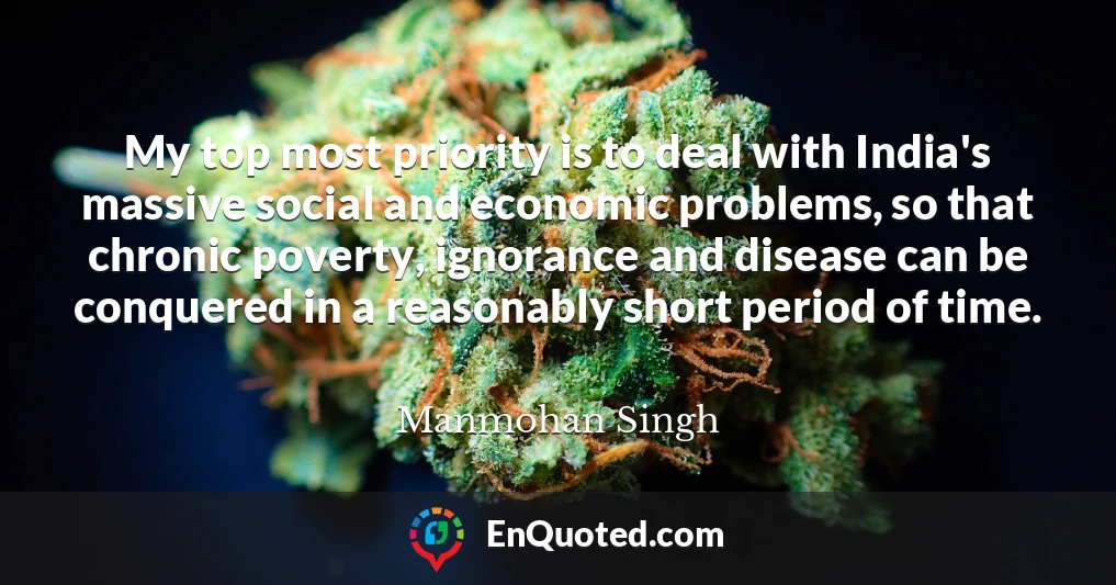 My top most priority is to deal with India's massive social and economic problems, so that chronic poverty, ignorance and disease can be conquered in a reasonably short period of time.