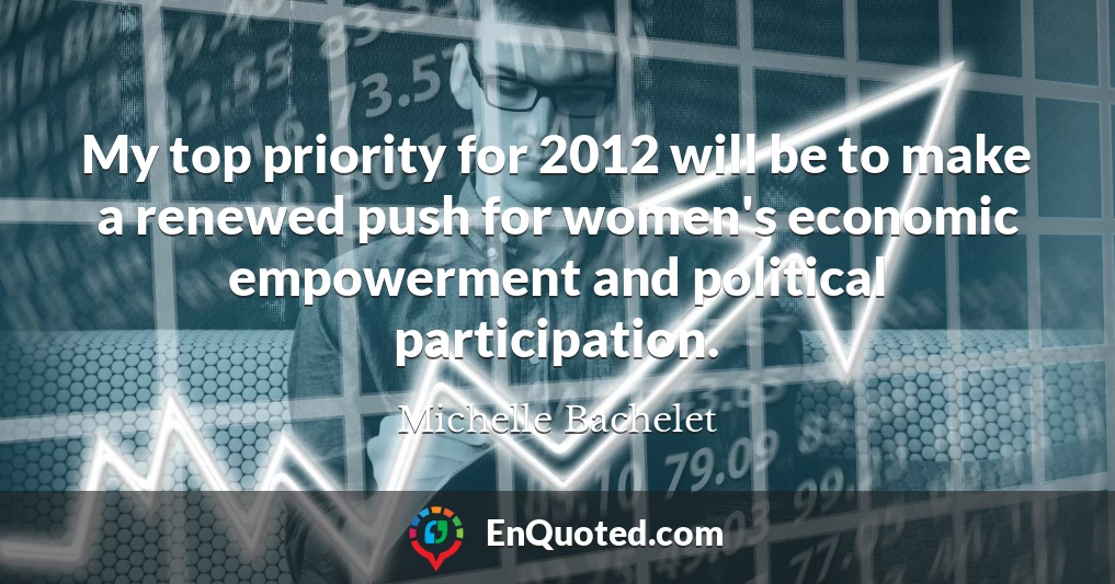 My top priority for 2012 will be to make a renewed push for women's economic empowerment and political participation.