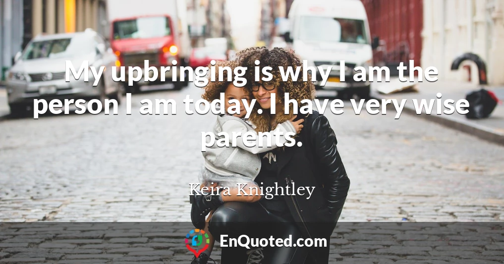 My upbringing is why I am the person I am today. I have very wise parents.