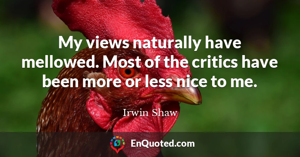 My views naturally have mellowed. Most of the critics have been more or less nice to me.