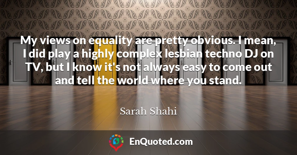 My views on equality are pretty obvious. I mean, I did play a highly complex lesbian techno DJ on TV, but I know it's not always easy to come out and tell the world where you stand.