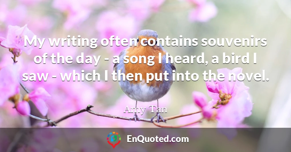 My writing often contains souvenirs of the day - a song I heard, a bird I saw - which I then put into the novel.
