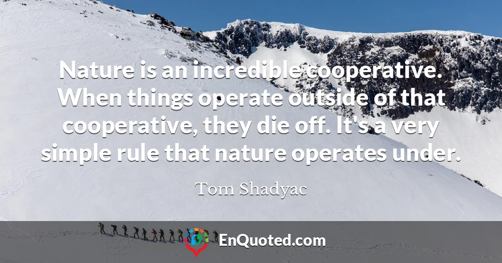 Nature is an incredible cooperative. When things operate outside of that cooperative, they die off. It's a very simple rule that nature operates under.