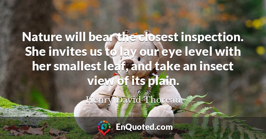 Nature will bear the closest inspection. She invites us to lay our eye level with her smallest leaf, and take an insect view of its plain.