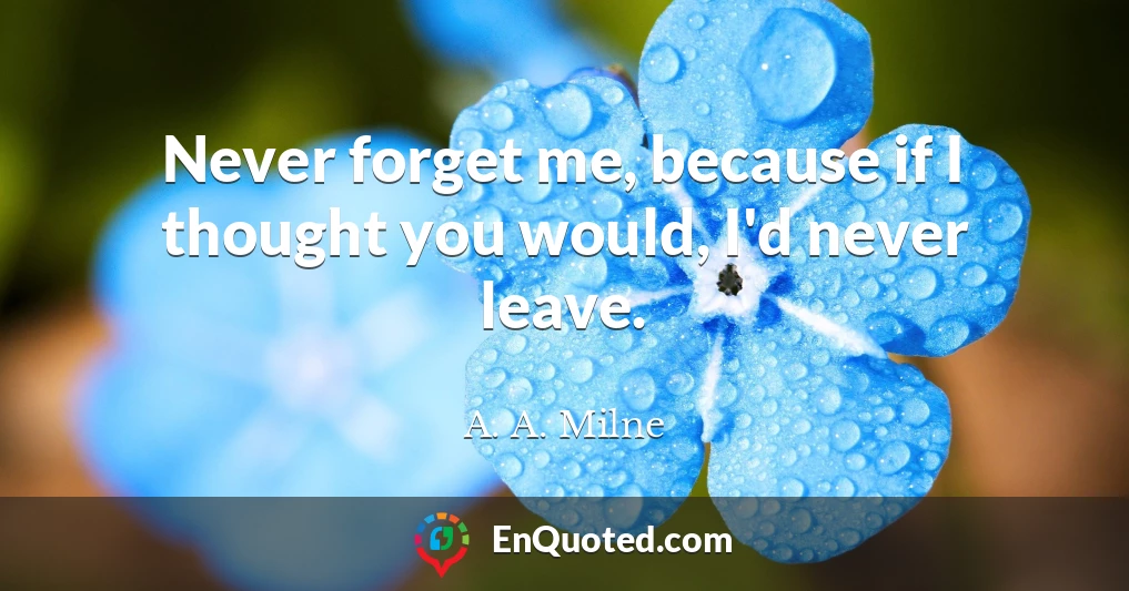 Never forget me, because if I thought you would, I'd never leave.