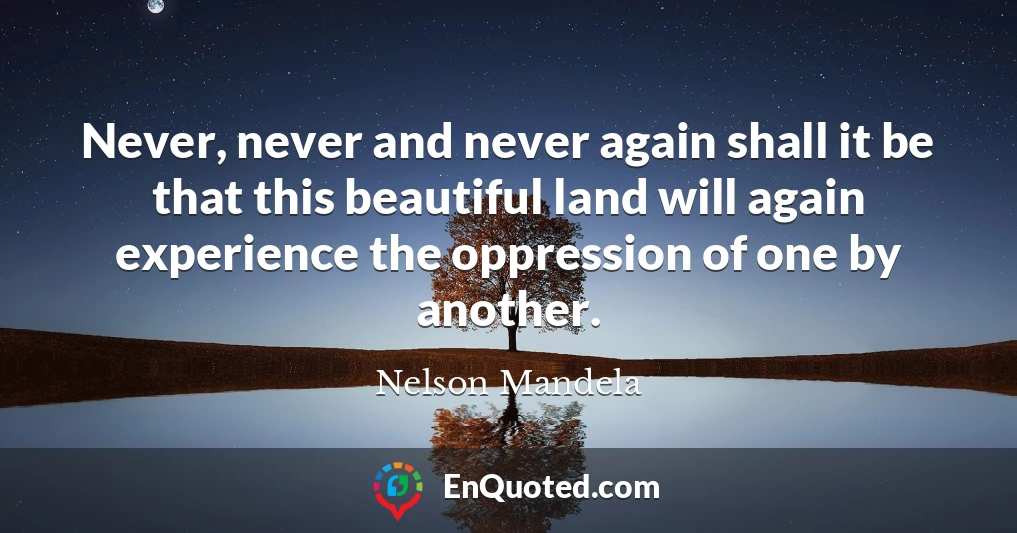 Never, never and never again shall it be that this beautiful land will again experience the oppression of one by another.