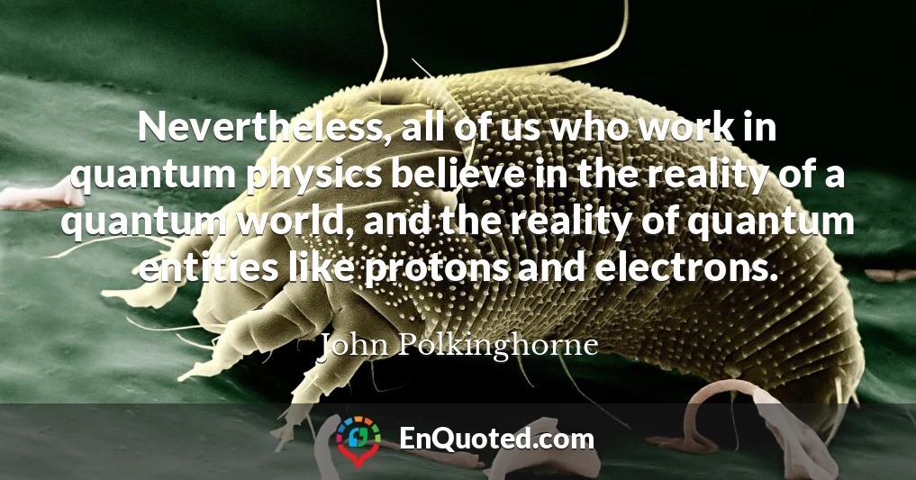 Nevertheless, all of us who work in quantum physics believe in the reality of a quantum world, and the reality of quantum entities like protons and electrons.