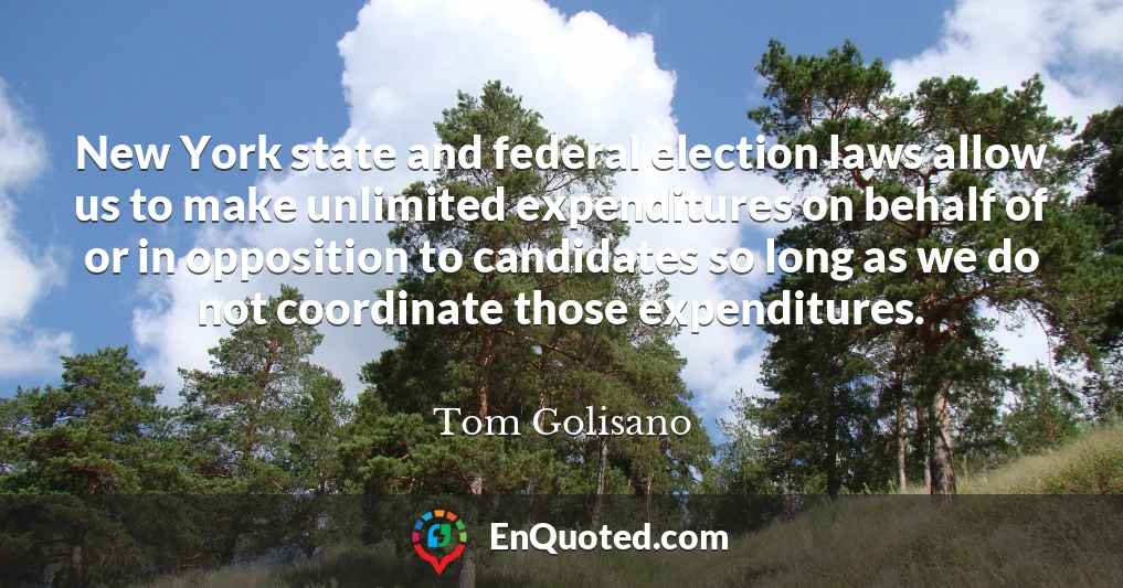 New York state and federal election laws allow us to make unlimited expenditures on behalf of or in opposition to candidates so long as we do not coordinate those expenditures.