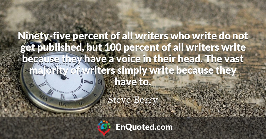 Ninety-five percent of all writers who write do not get published, but 100 percent of all writers write because they have a voice in their head. The vast majority of writers simply write because they have to.