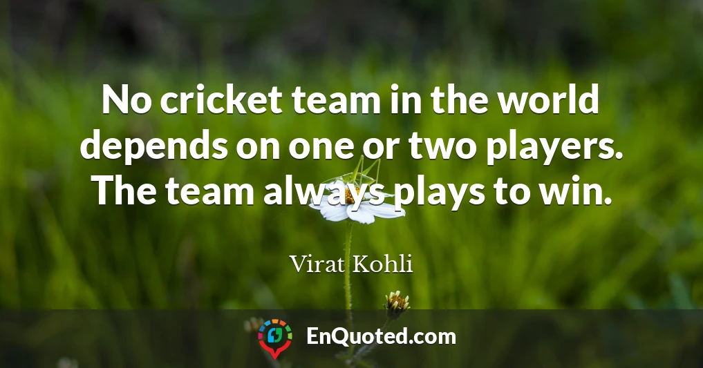 No cricket team in the world depends on one or two players. The team always plays to win.