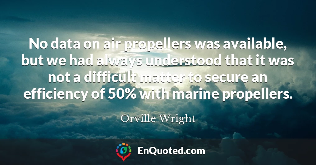 No data on air propellers was available, but we had always understood that it was not a difficult matter to secure an efficiency of 50% with marine propellers.