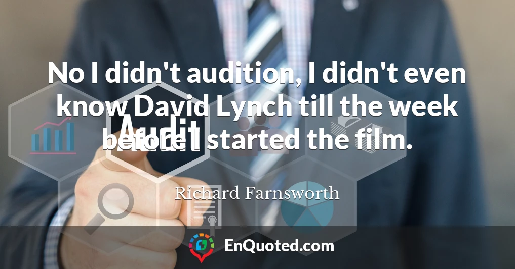 No I didn't audition, I didn't even know David Lynch till the week before I started the film.