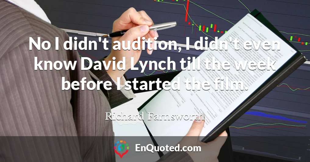 No I didn't audition, I didn't even know David Lynch till the week before I started the film.