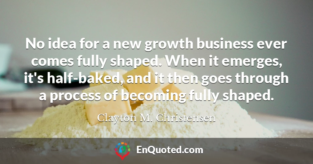 No idea for a new growth business ever comes fully shaped. When it emerges, it's half-baked, and it then goes through a process of becoming fully shaped.