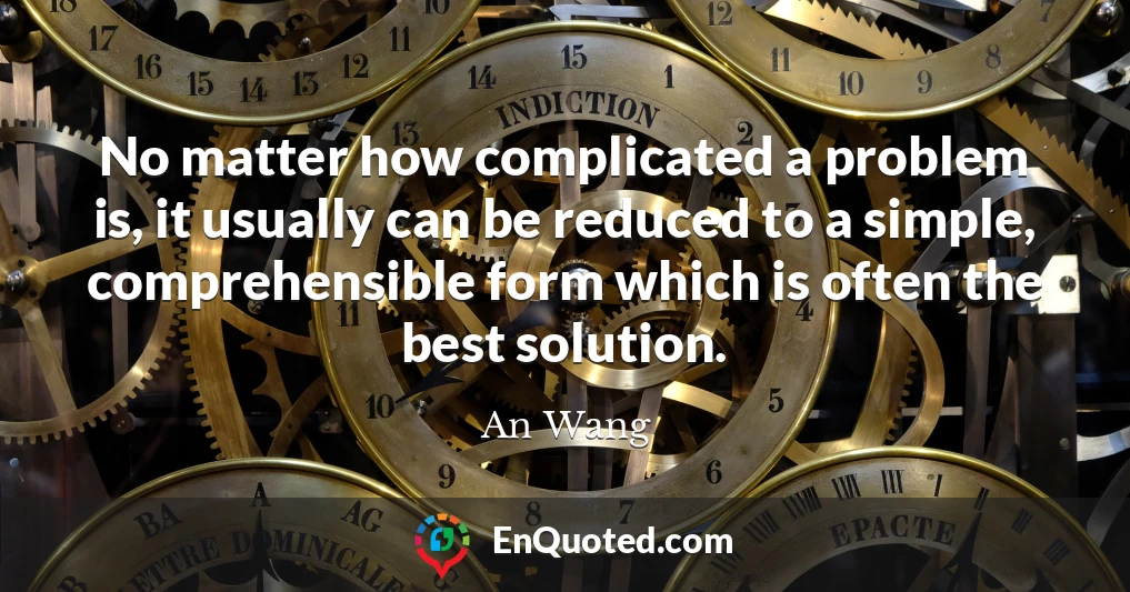 No matter how complicated a problem is, it usually can be reduced to a simple, comprehensible form which is often the best solution.