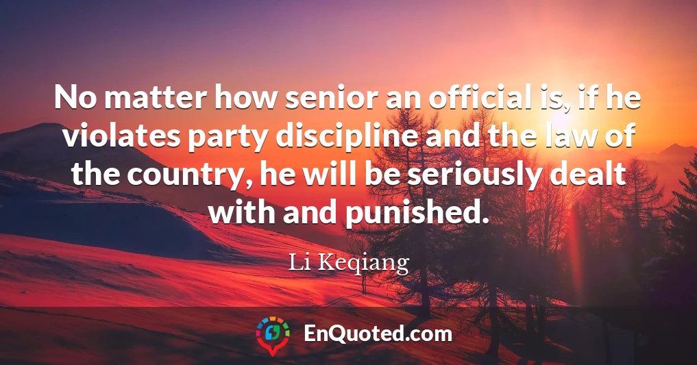 No matter how senior an official is, if he violates party discipline and the law of the country, he will be seriously dealt with and punished.