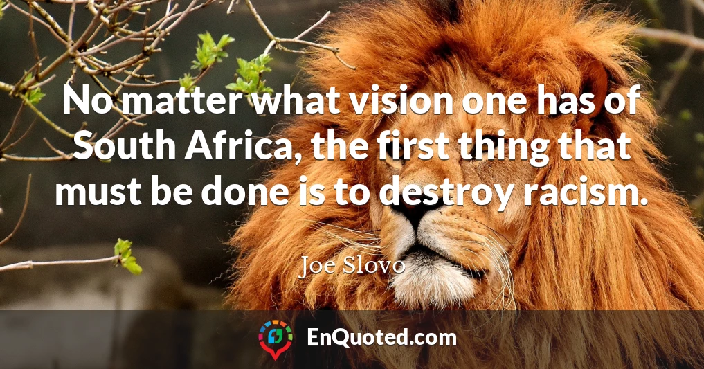 No matter what vision one has of South Africa, the first thing that must be done is to destroy racism.