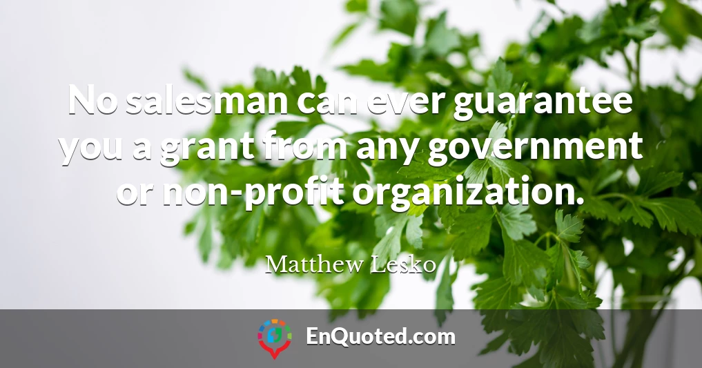 No salesman can ever guarantee you a grant from any government or non-profit organization.