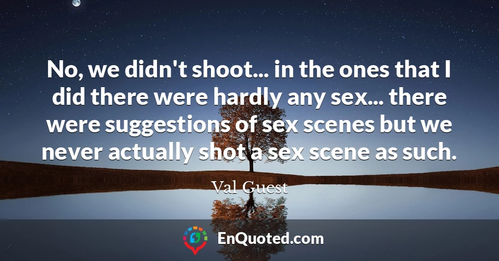 No, we didn't shoot... in the ones that I did there were hardly any sex... there were suggestions of sex scenes but we never actually shot a sex scene as such.