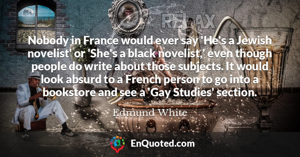 Nobody in France would ever say 'He's a Jewish novelist' or 'She's a black novelist,' even though people do write about those subjects. It would look absurd to a French person to go into a bookstore and see a 'Gay Studies' section.