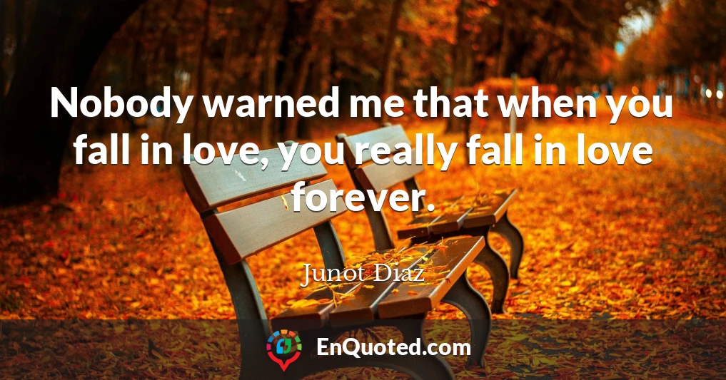 Nobody warned me that when you fall in love, you really fall in love forever.