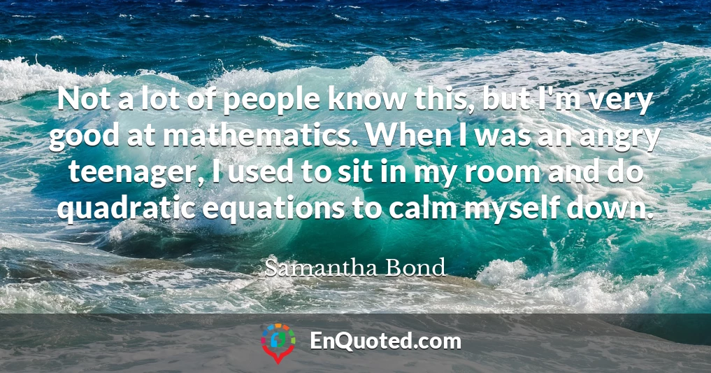 Not a lot of people know this, but I'm very good at mathematics. When I was an angry teenager, I used to sit in my room and do quadratic equations to calm myself down.