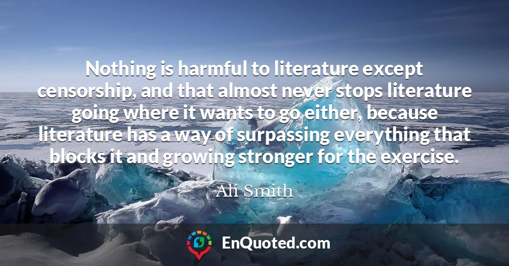 Nothing is harmful to literature except censorship, and that almost never stops literature going where it wants to go either, because literature has a way of surpassing everything that blocks it and growing stronger for the exercise.