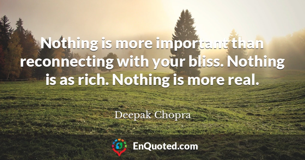 Nothing is more important than reconnecting with your bliss. Nothing is as rich. Nothing is more real.