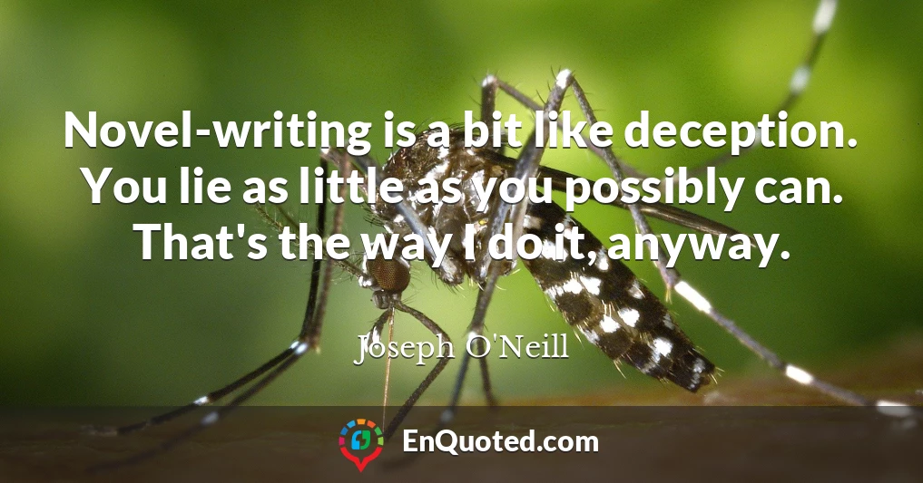 Novel-writing is a bit like deception. You lie as little as you possibly can. That's the way I do it, anyway.
