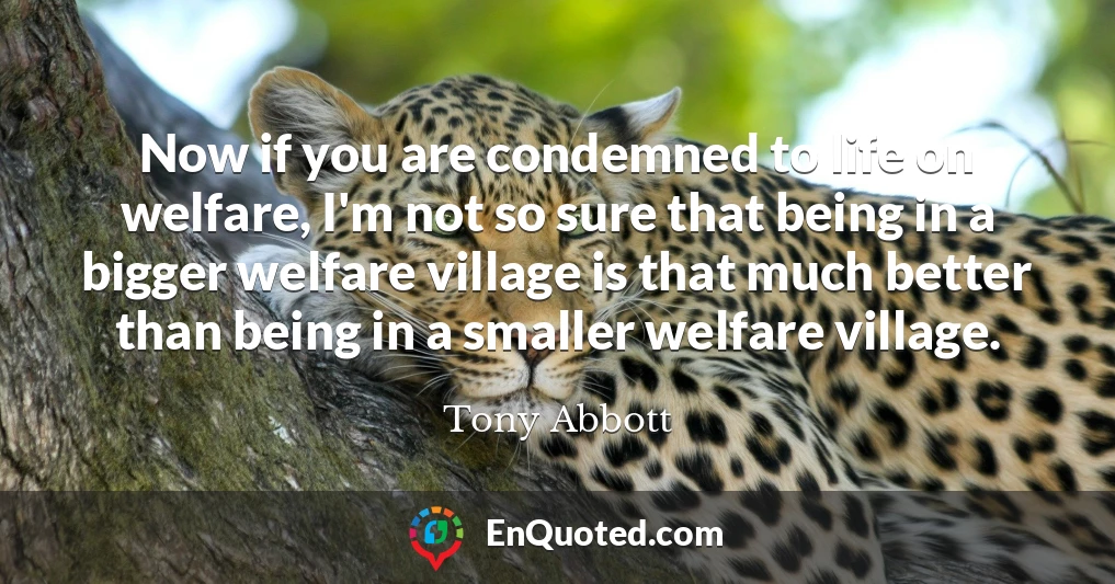 Now if you are condemned to life on welfare, I'm not so sure that being in a bigger welfare village is that much better than being in a smaller welfare village.