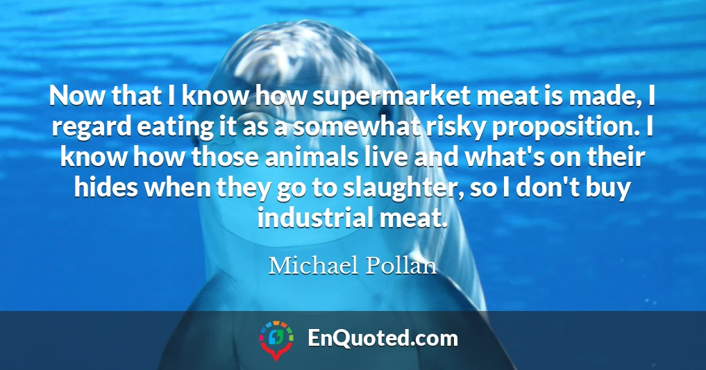 Now that I know how supermarket meat is made, I regard eating it as a somewhat risky proposition. I know how those animals live and what's on their hides when they go to slaughter, so I don't buy industrial meat.