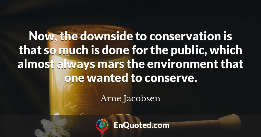 Now, the downside to conservation is that so much is done for the public, which almost always mars the environment that one wanted to conserve.