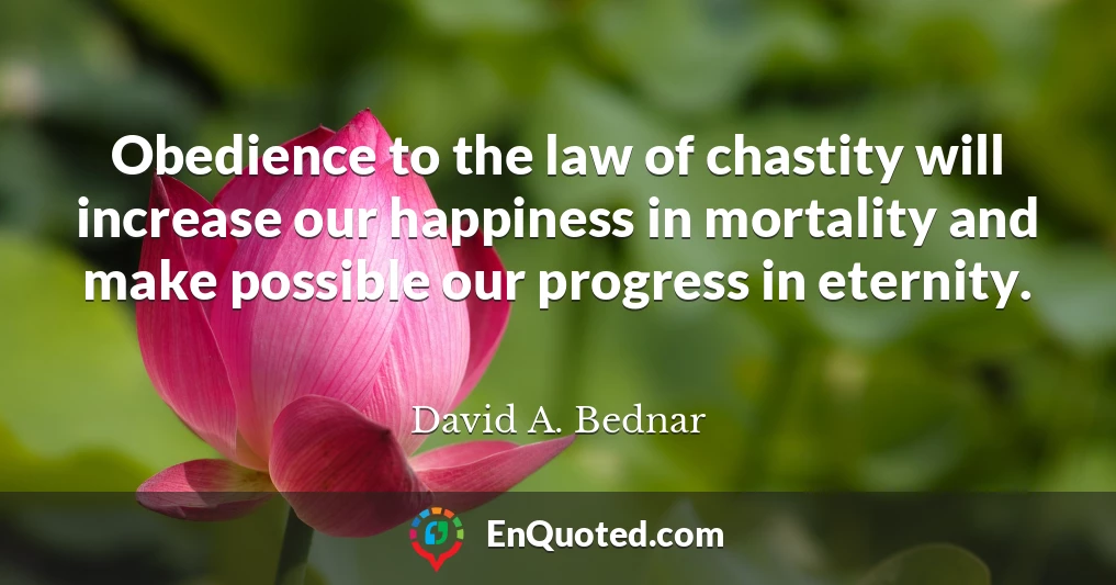 Obedience to the law of chastity will increase our happiness in mortality and make possible our progress in eternity.