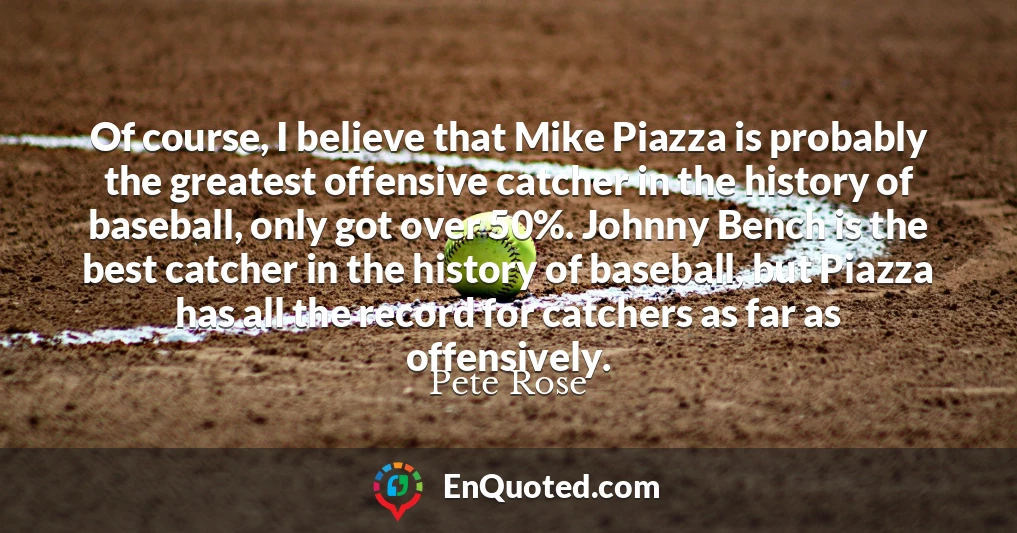 Of course, I believe that Mike Piazza is probably the greatest offensive catcher in the history of baseball, only got over 50%. Johnny Bench is the best catcher in the history of baseball, but Piazza has all the record for catchers as far as offensively.